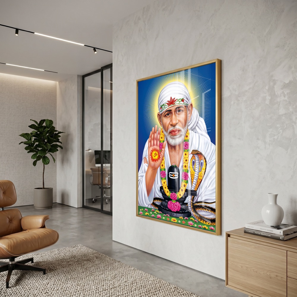 Sai Baba with Shivling Blessing Painting - Image 3