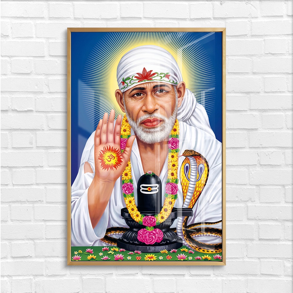 Sai Baba with Shivling Blessing Painting - Image 4