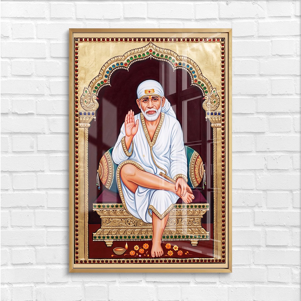 Traditional Tanjore Art Sai Baba Glass Painting - Image 4