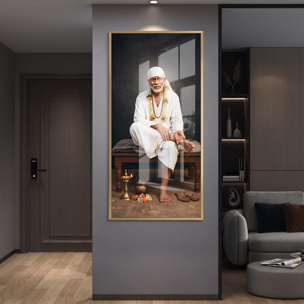 Sai Baba Diya Wooden Paduka Painting - Image 2