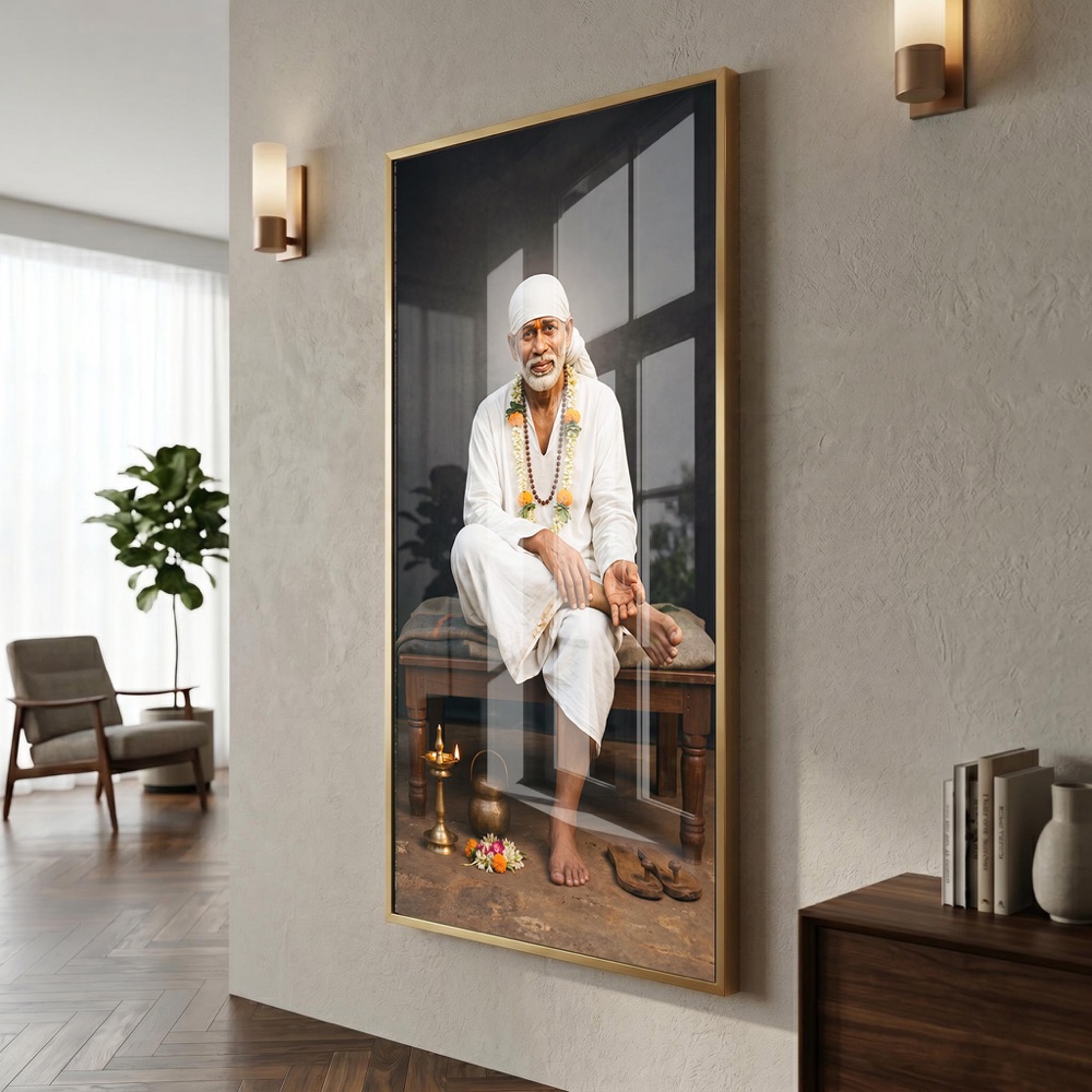 Sai Baba Diya Wooden Paduka Painting - Image 3