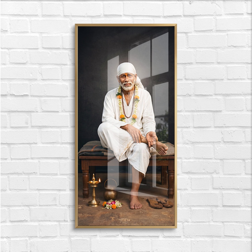 Sai Baba Diya Wooden Paduka Painting - Image 4