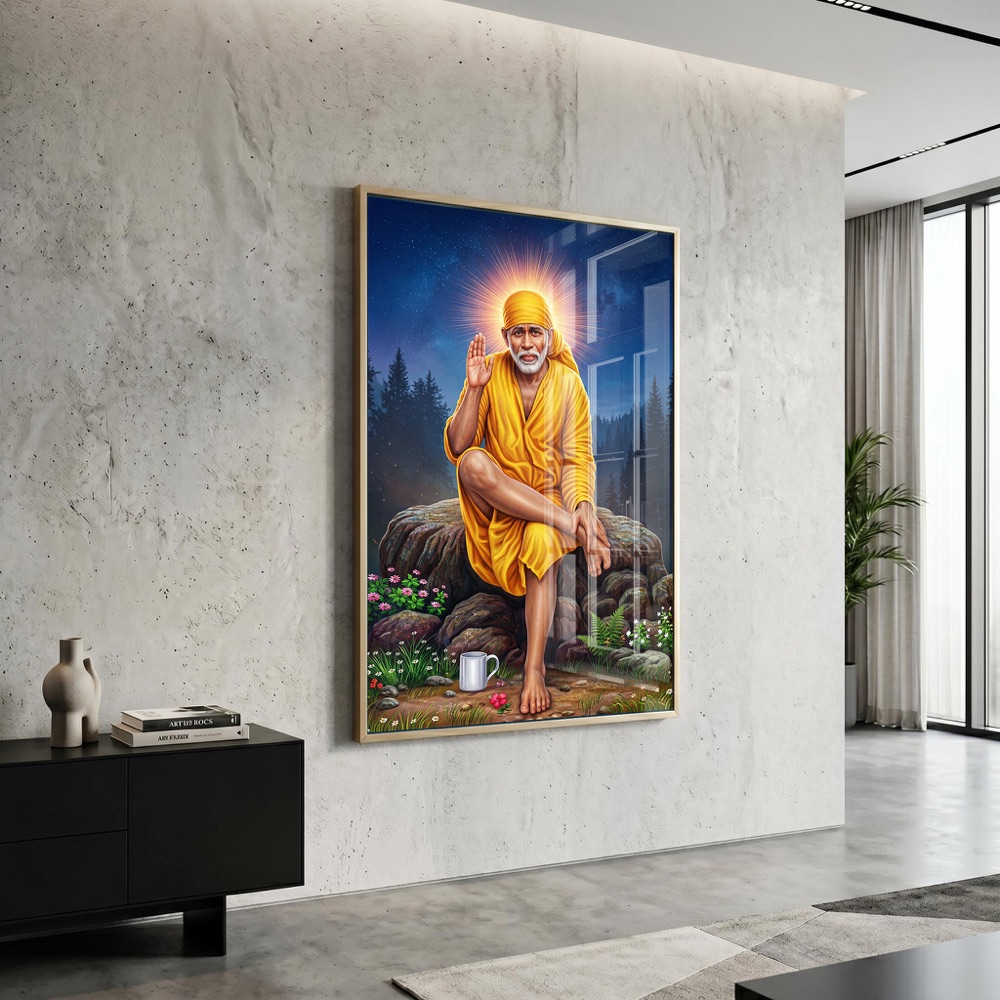 Radiant Sai Baba Yellow Attire Painting - Image 3