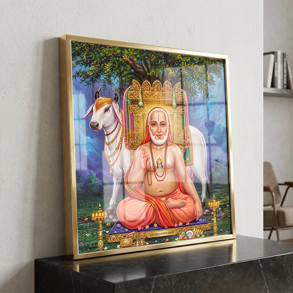 Shri Raghavendra Swami Holy Cow Wall Painting - Image 3