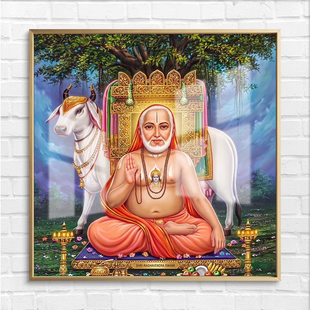 Shri Raghavendra Swami Holy Cow Wall Painting - Image 4