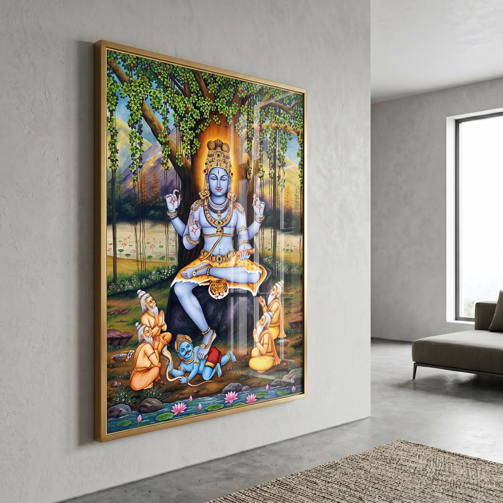 Meditating Lord Dakshinamurthy Spiritual Wall Painting - Image 3