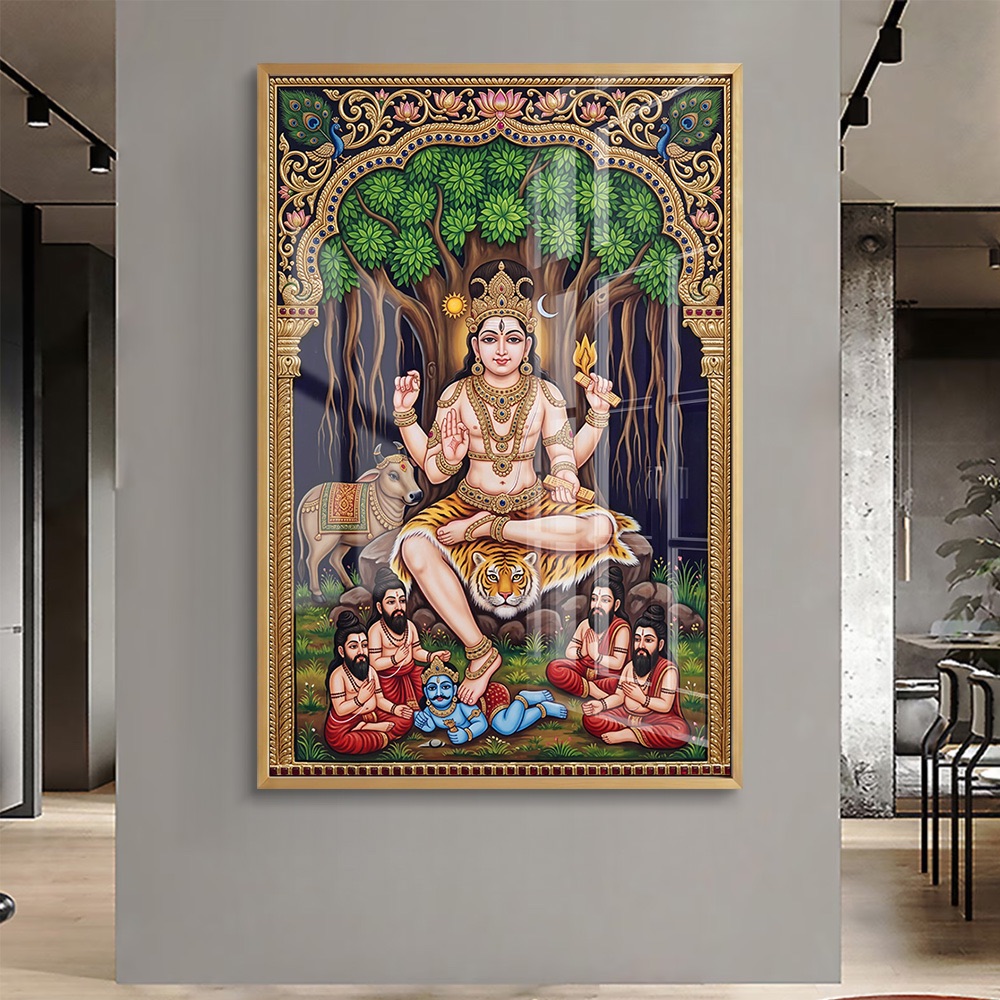 Traditional Lord Dakshinamurthy Tanjore Style Painting - Image 2