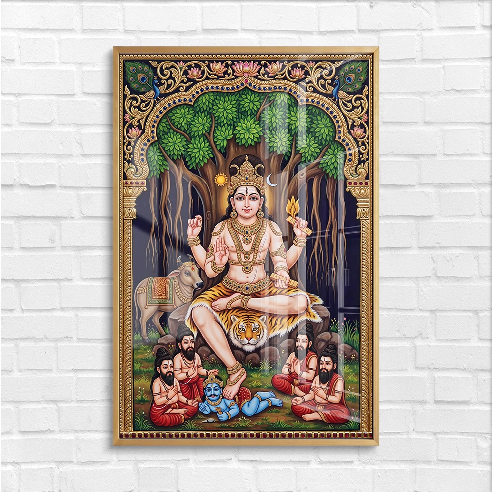 Traditional Lord Dakshinamurthy Tanjore Style Painting - Image 4