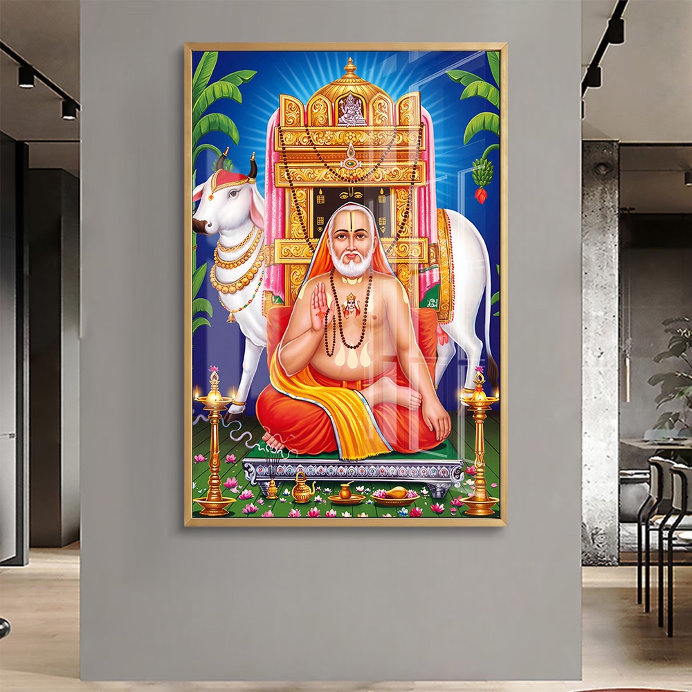 Sri Raghavendra Swamy Sacred Cow Glass Art - Image 2