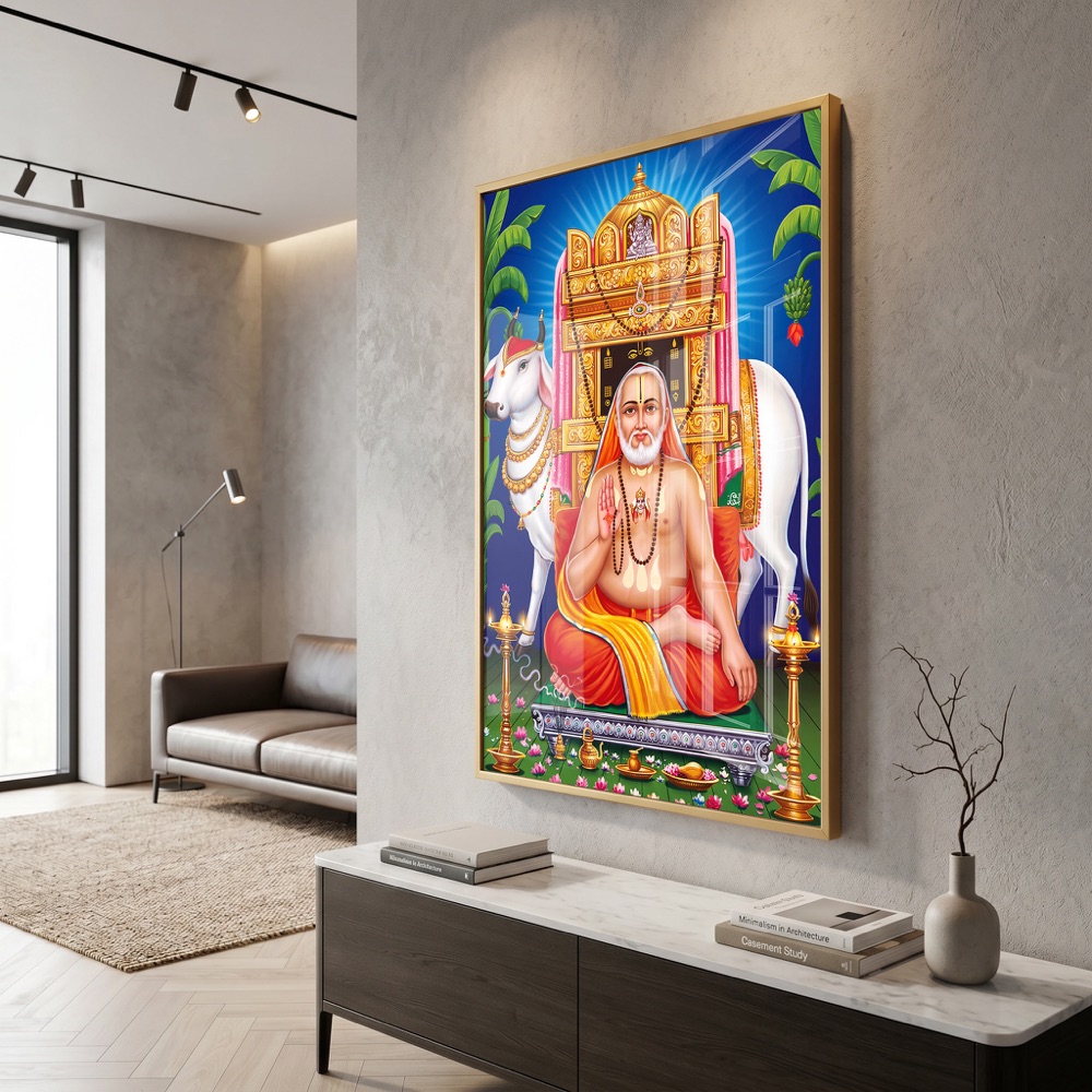 Sri Raghavendra Swamy Sacred Cow Glass Art - Image 3