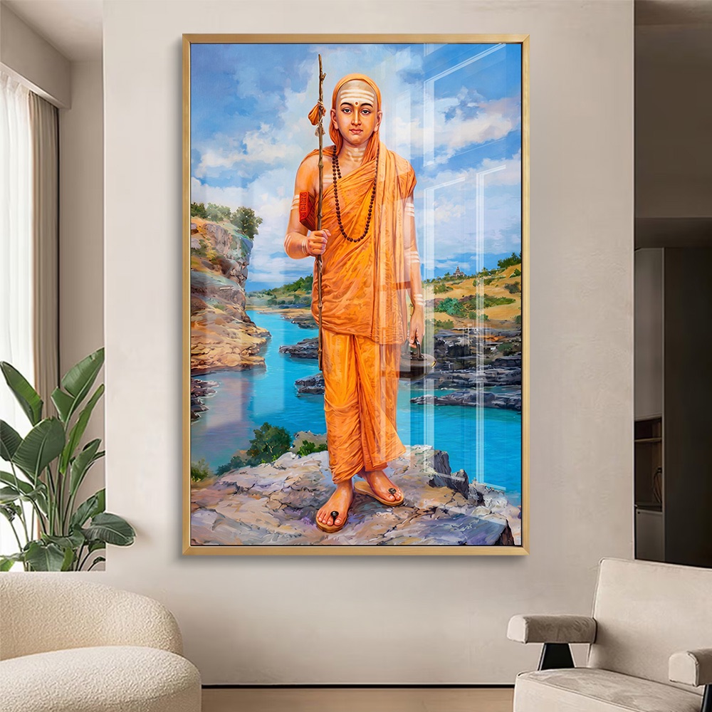 Standing Adi Shankaracharya Riverbank Wall Painting