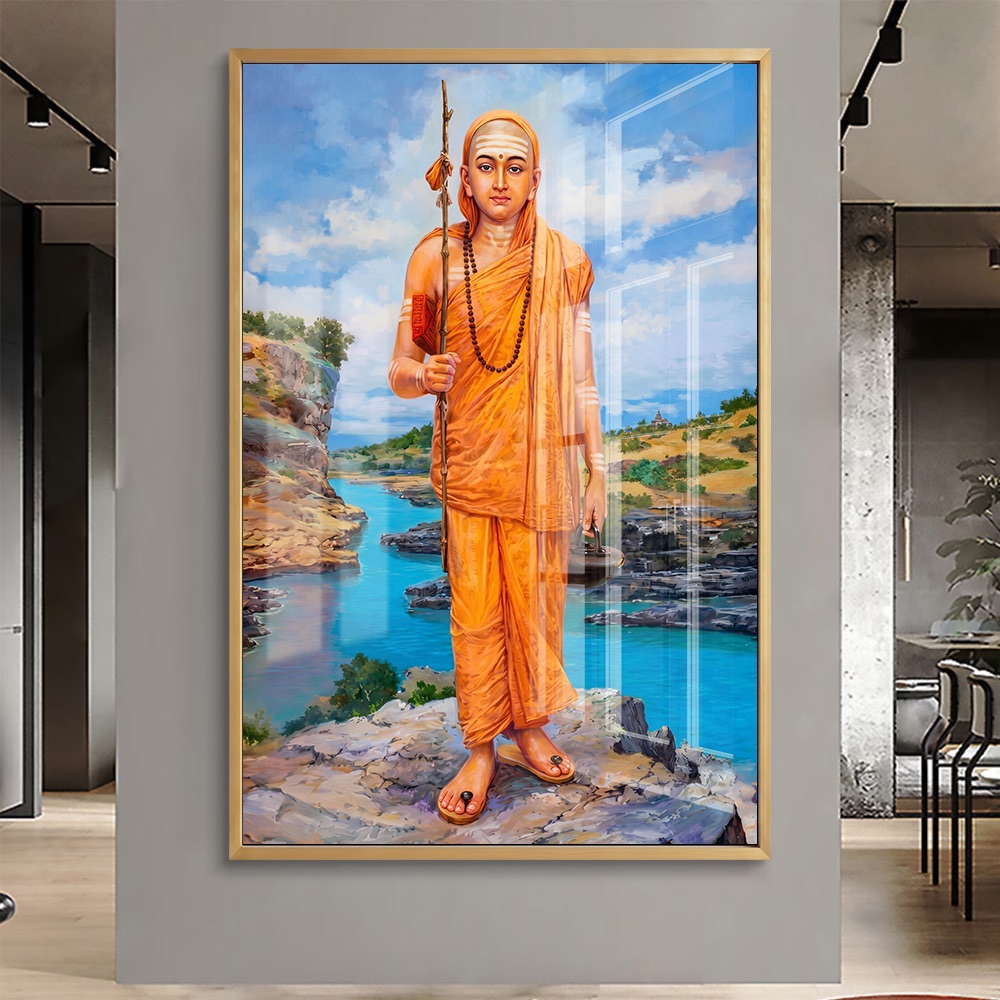 Standing Adi Shankaracharya Riverbank Wall Painting - Image 2