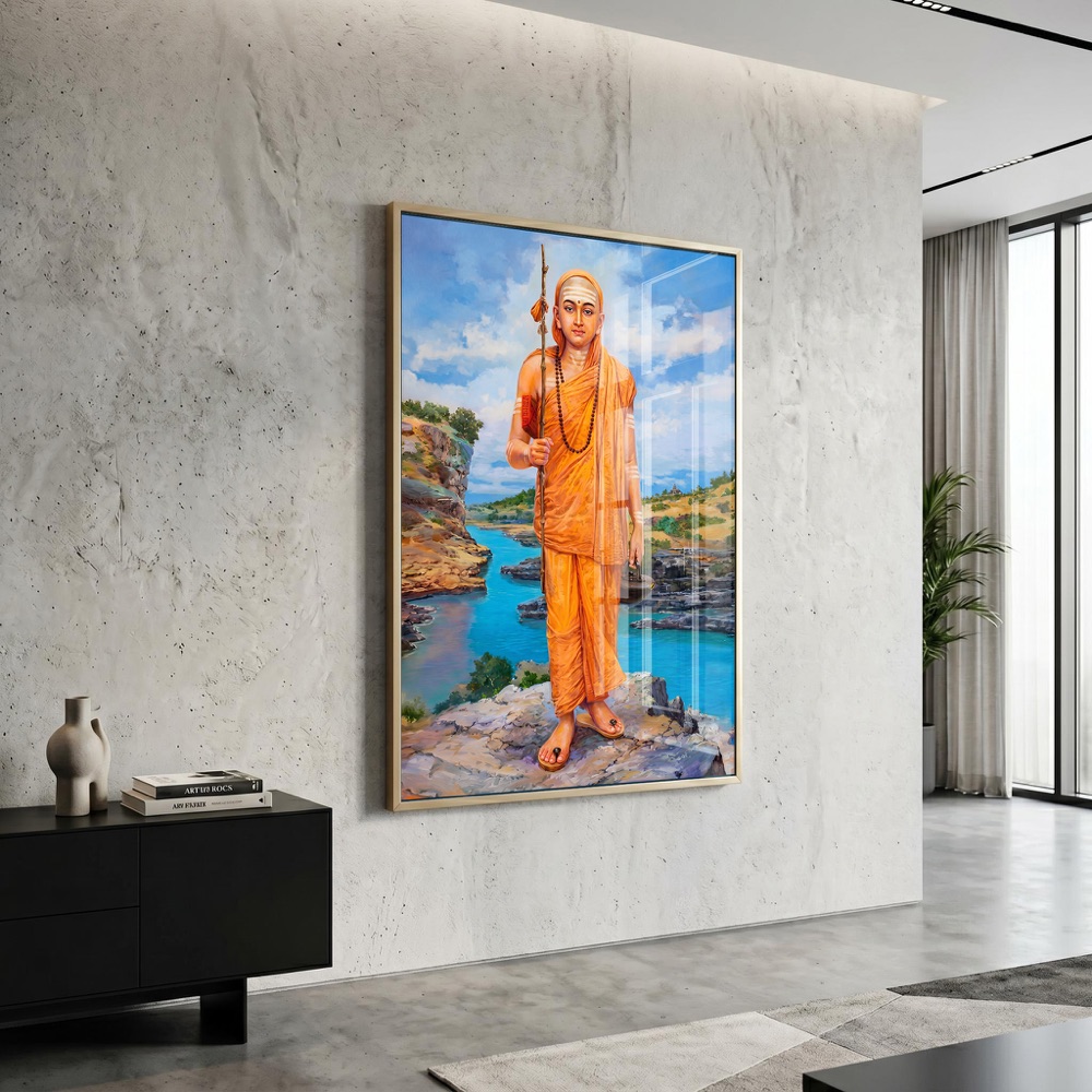 Standing Adi Shankaracharya Riverbank Wall Painting - Image 3