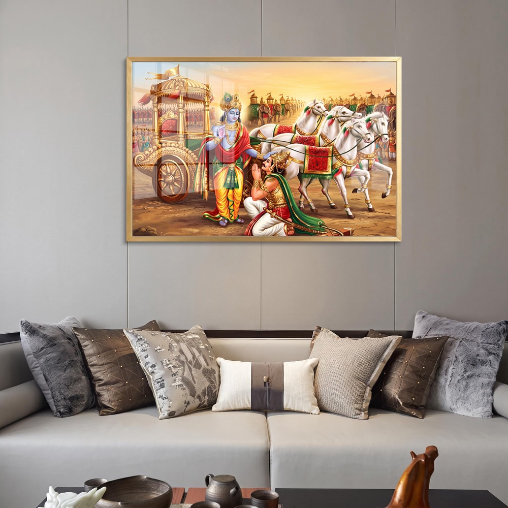 Lord Krishna Arjuna Golden Chariot Painting - Image 2