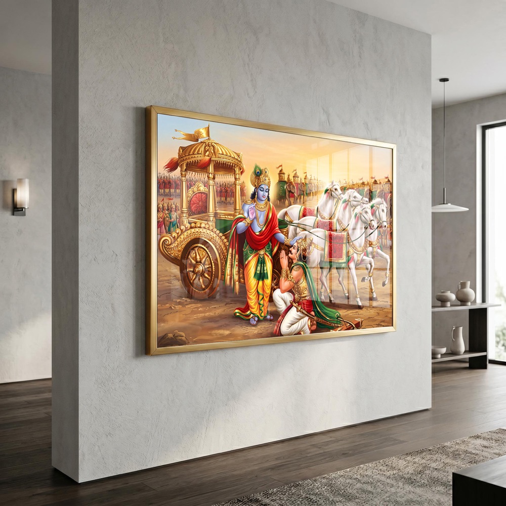Lord Krishna Arjuna Golden Chariot Painting - Image 3