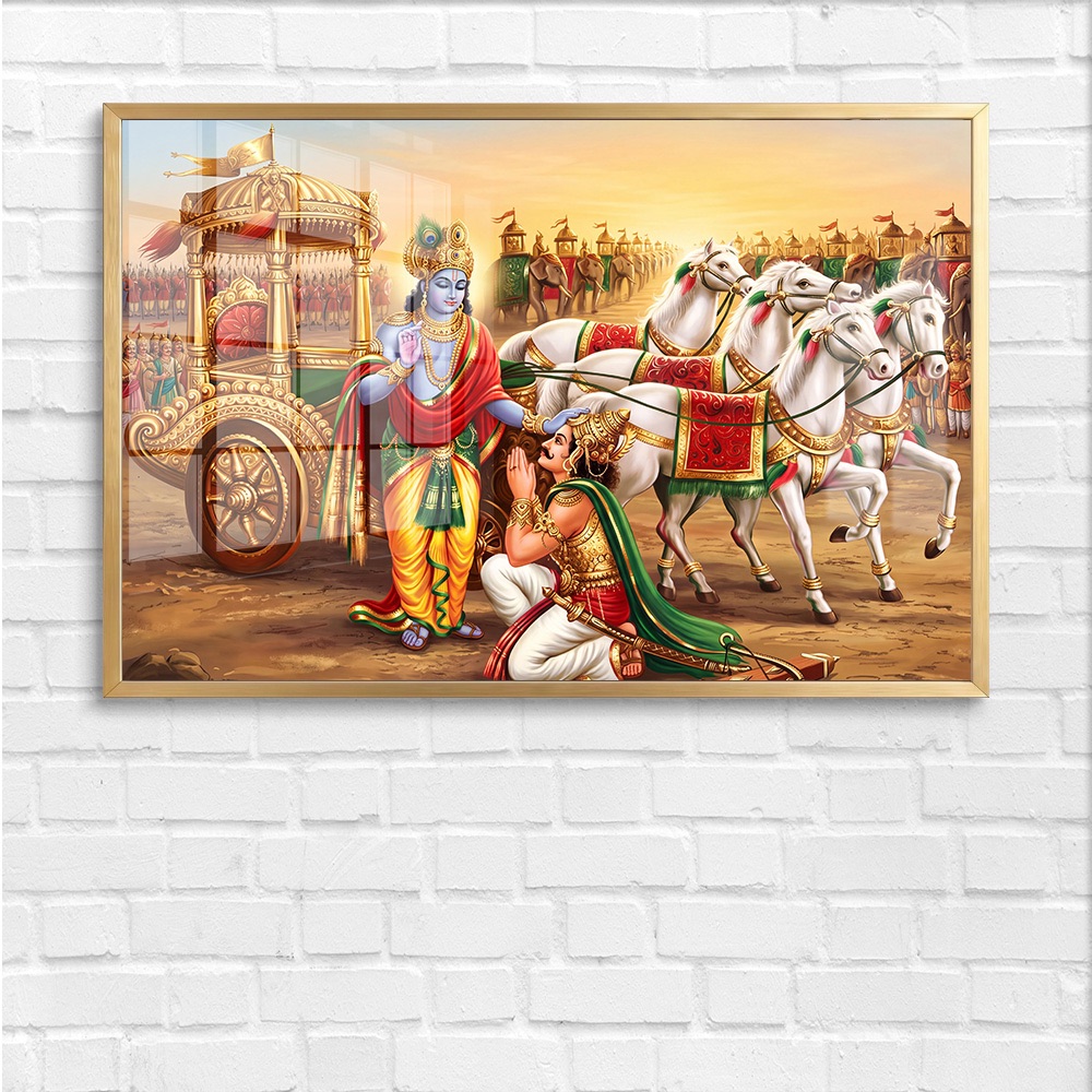 Lord Krishna Arjuna Golden Chariot Painting - Image 4