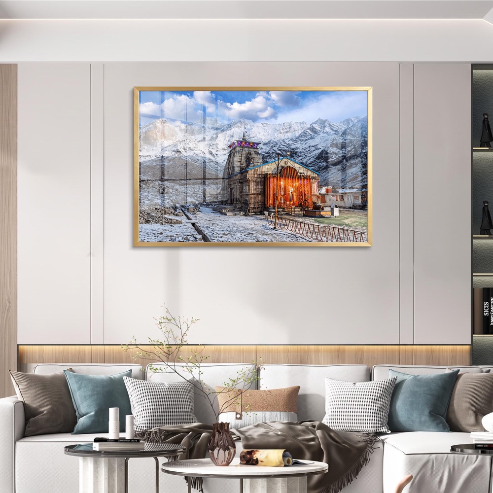 Illuminated Kedarnath Temple Winter Landscape Painting