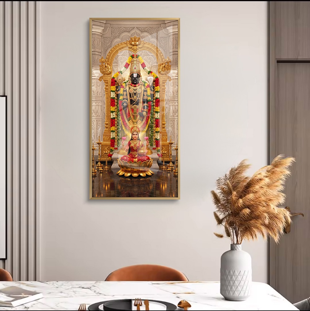 Tirupati Balaji and Lakshmi Ji White Mandir Art - Image 2
