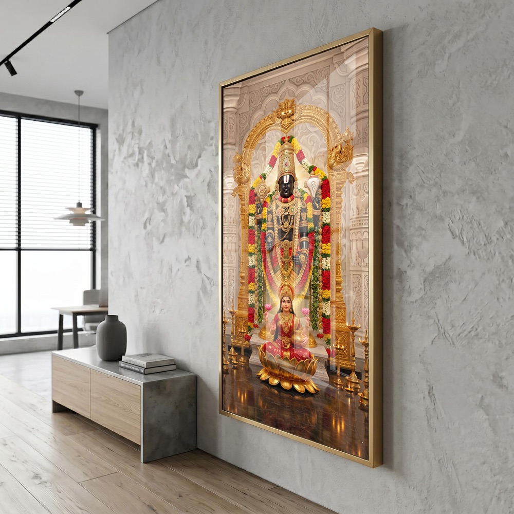 Tirupati Balaji and Lakshmi Ji White Mandir Art - Image 3