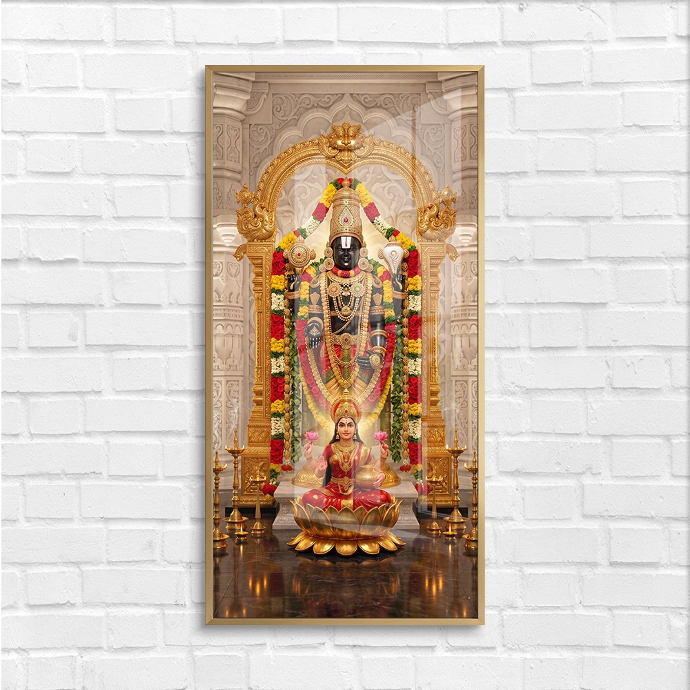 Tirupati Balaji and Lakshmi Ji White Mandir Art - Image 4
