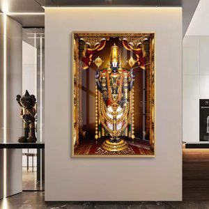 Golden Shrine Tirupati Balaji Glass Wall Painting
