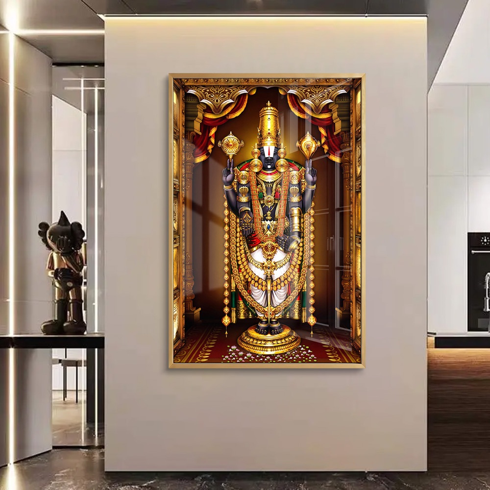 Golden Shrine Tirupati Balaji Glass Wall Painting