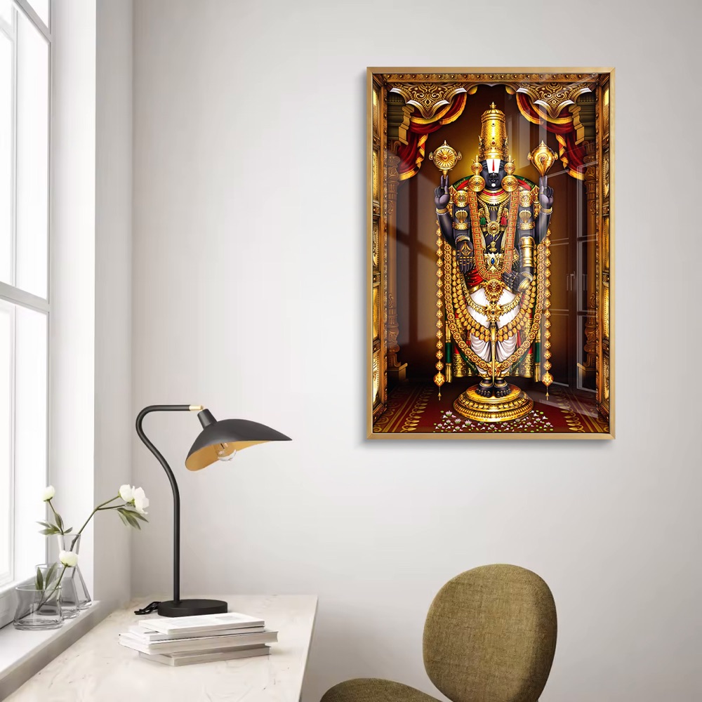 Golden Shrine Tirupati Balaji Glass Wall Painting - Image 2