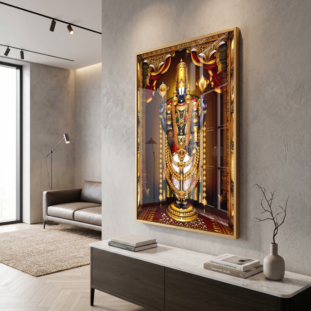 Golden Shrine Tirupati Balaji Glass Wall Painting - Image 3