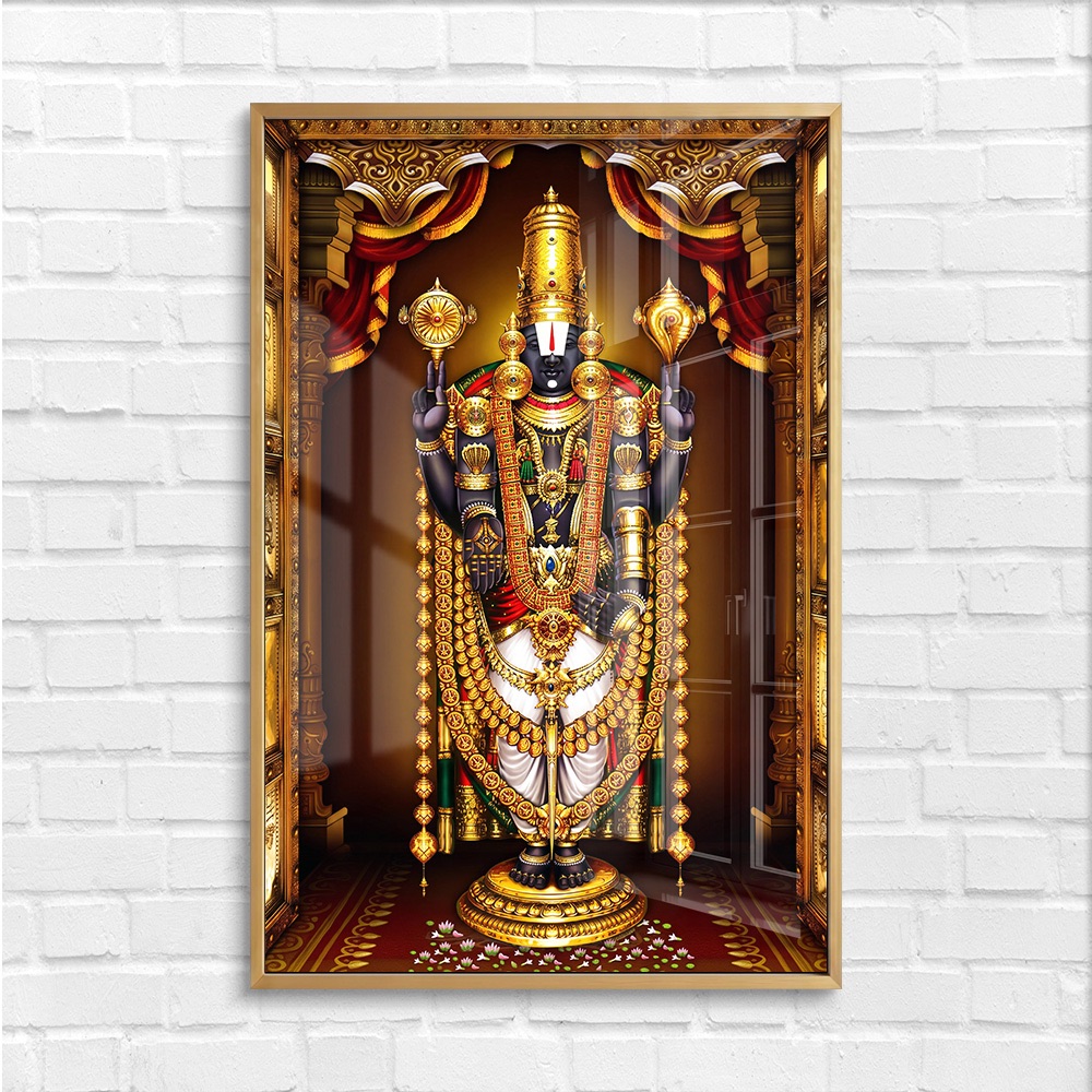 Golden Shrine Tirupati Balaji Glass Wall Painting - Image 4