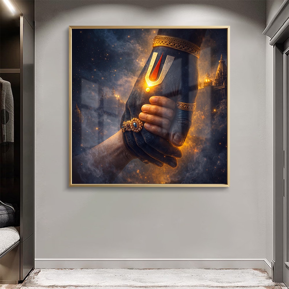 Mystical Lord Venkateswara Holding Hand Glass Painting - Image 2
