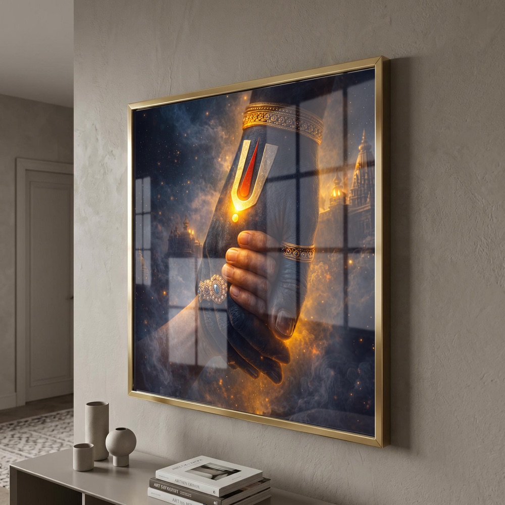 Mystical Lord Venkateswara Holding Hand Glass Painting - Image 3