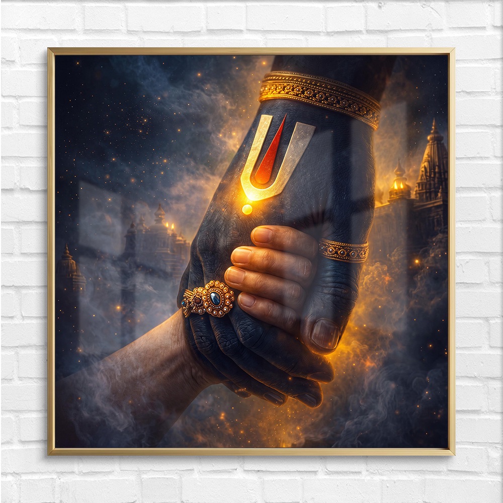 Mystical Lord Venkateswara Holding Hand Glass Painting - Image 4