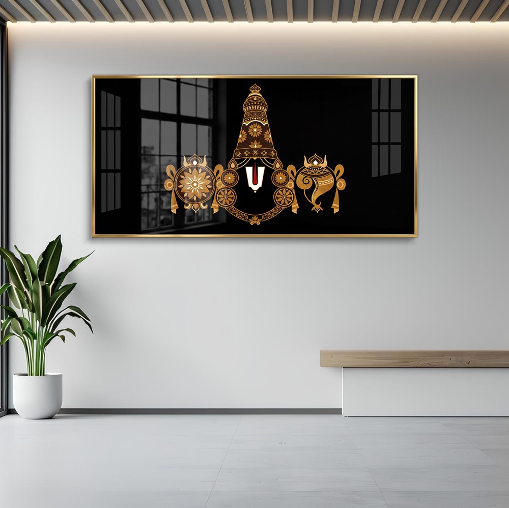 Minimalist Golden Balaji Symbols Black Wall Art