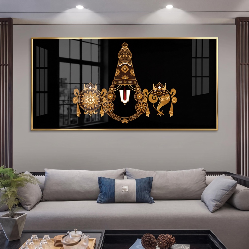 Minimalist Golden Balaji Symbols Black Wall Art - Image 2