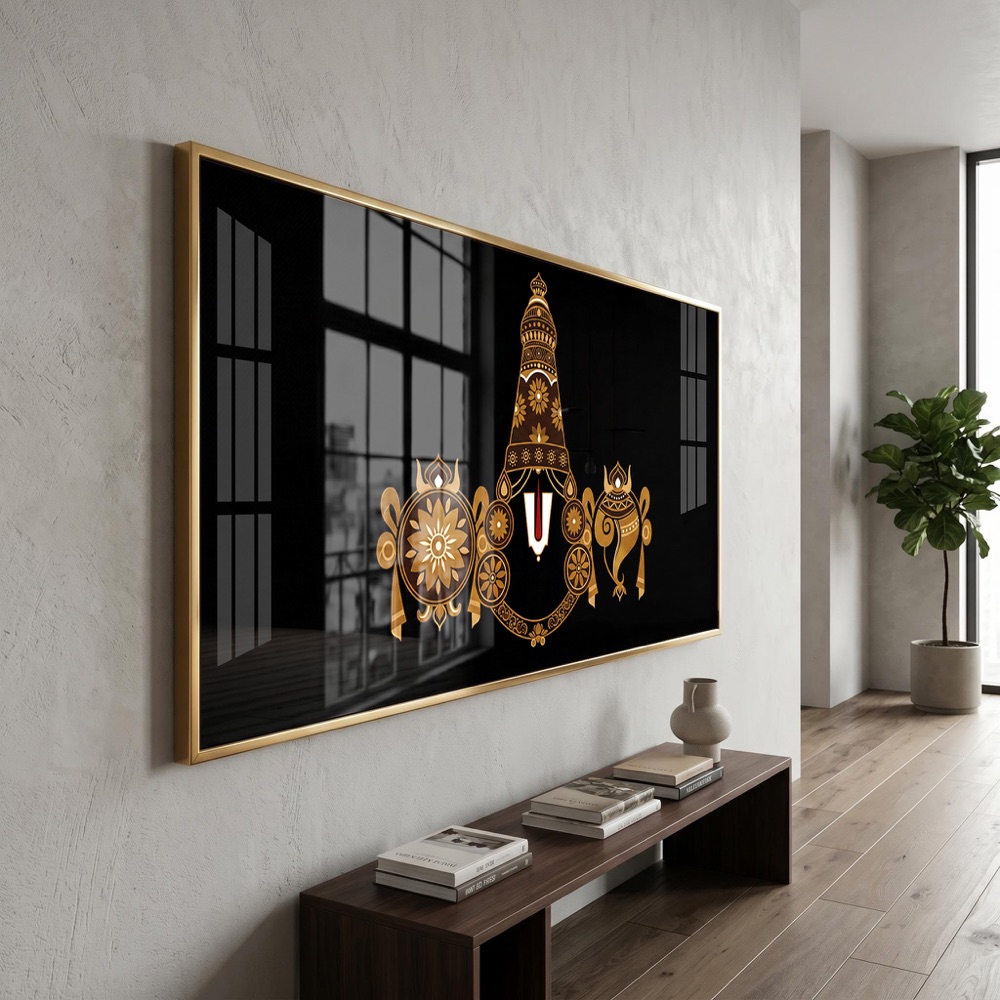 Minimalist Golden Balaji Symbols Black Wall Art - Image 3