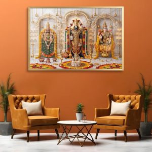 White Marble Balaji Triple Shrine Mandir Glass Painting