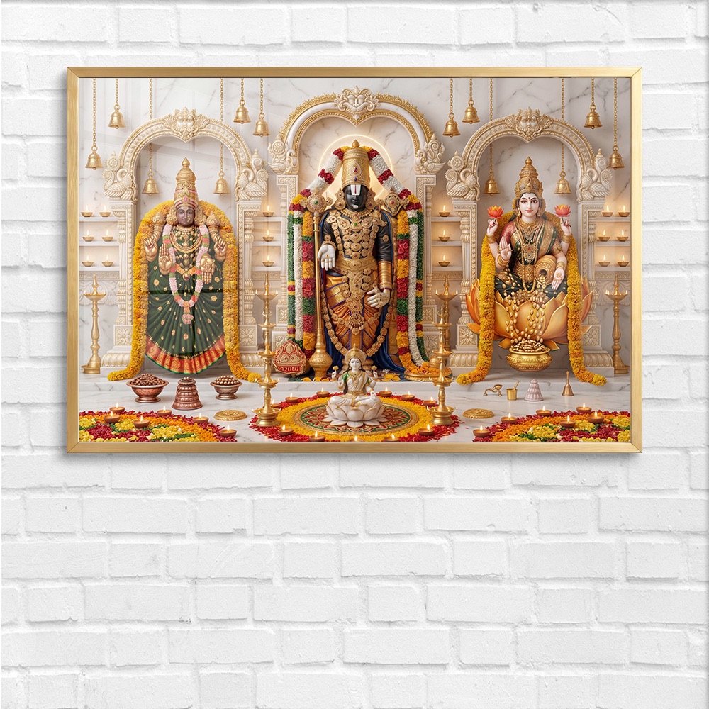White Marble Balaji Triple Shrine Mandir Glass Painting - Image 4