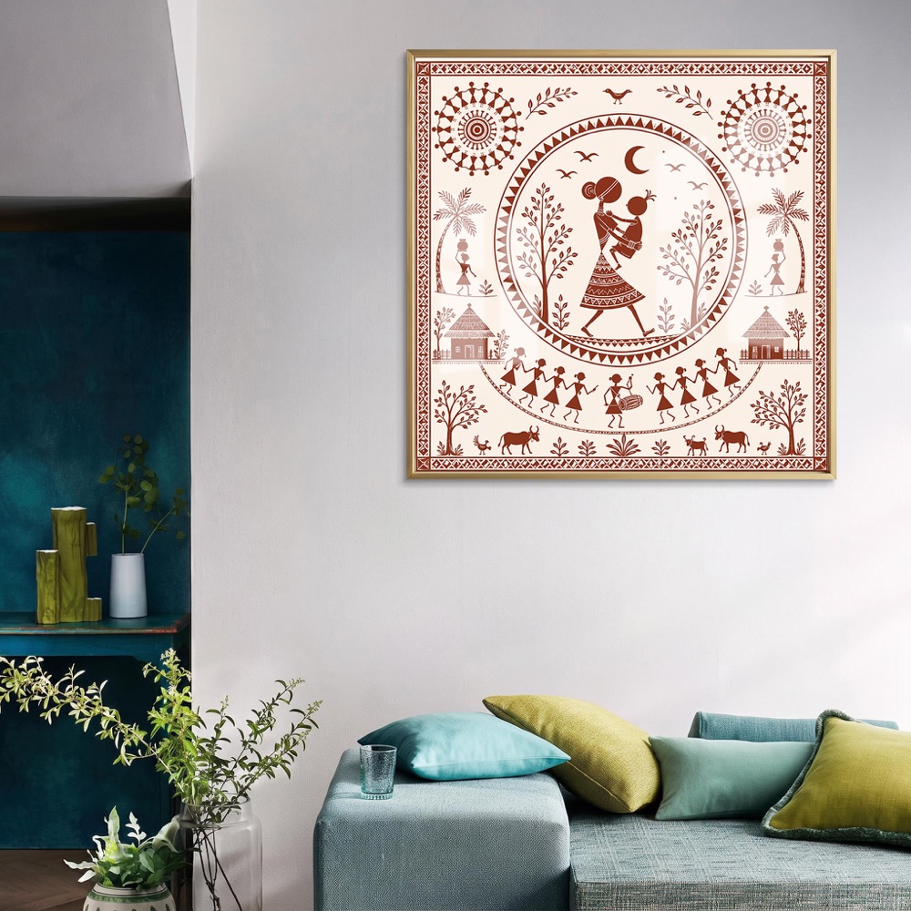 Traditional Warli Village Mother Child Wall Art - Image 2