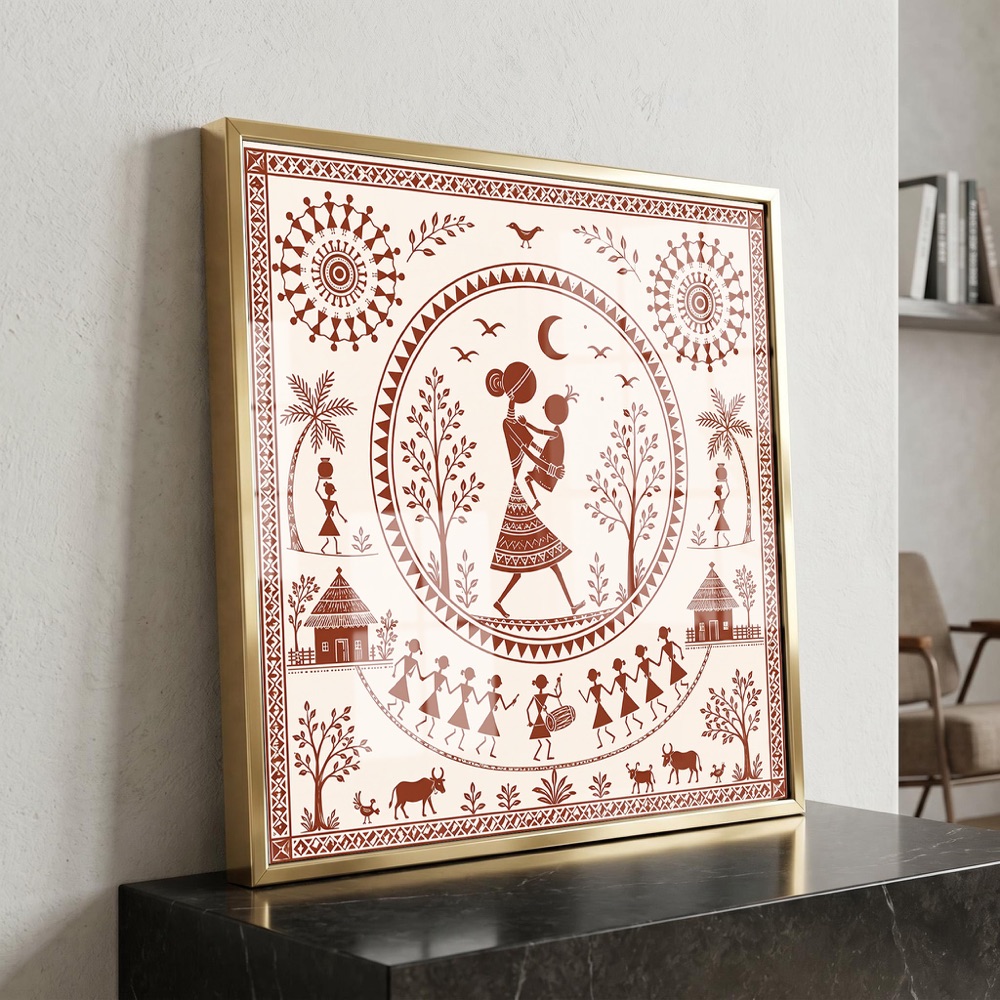 Traditional Warli Village Mother Child Wall Art - Image 3