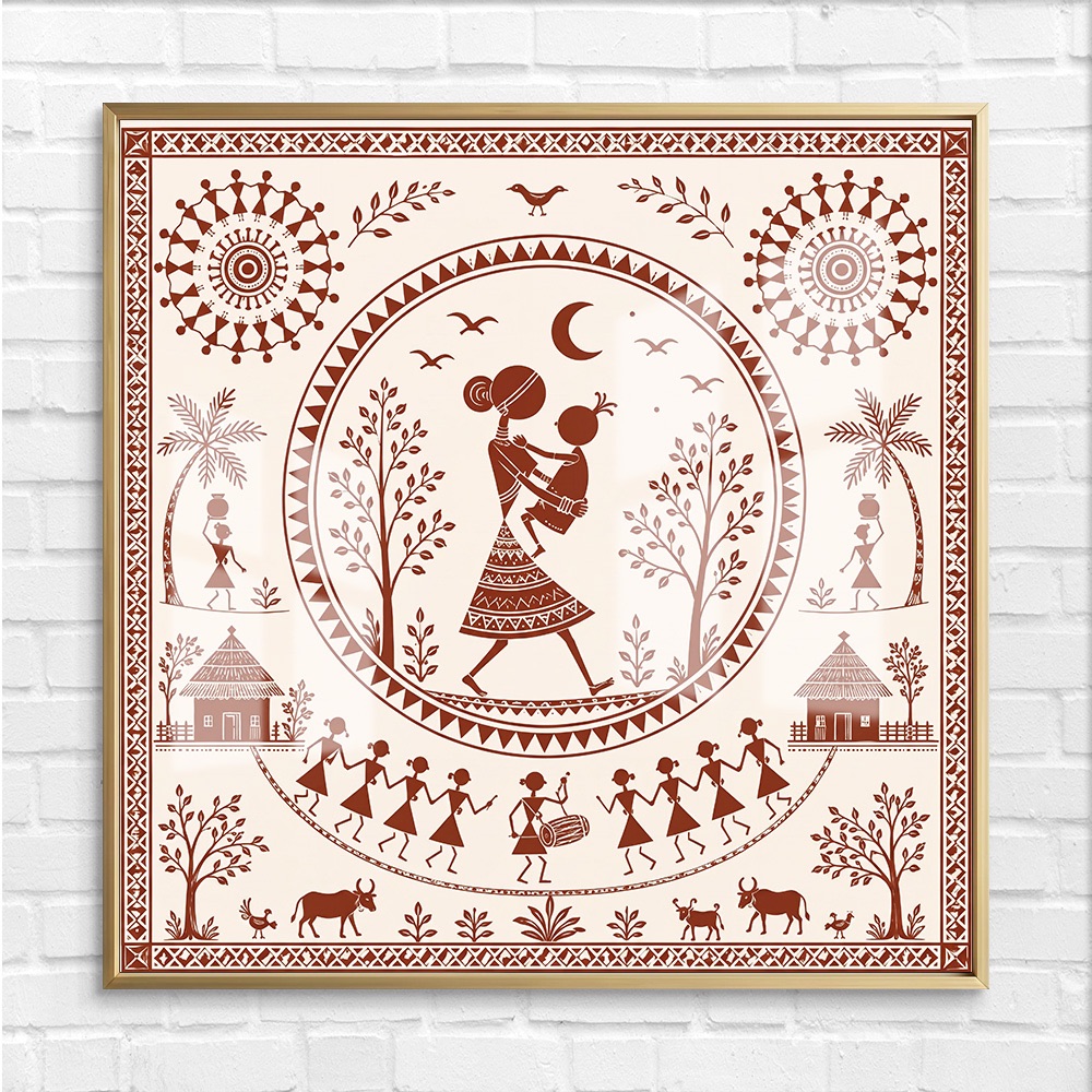 Traditional Warli Village Mother Child Wall Art - Image 4
