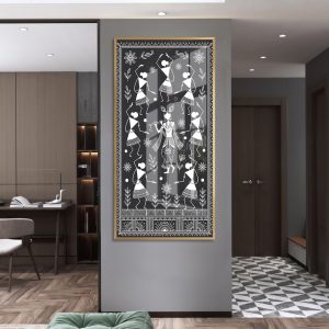 Monochrome Krishna Flute Tribal Warli Wall Painting