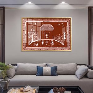 Traditional Indian Hut Peacock Warli Wall Decor