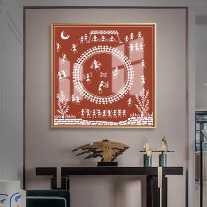 Night Celebration Crescent Moon Tribal Folk Painting