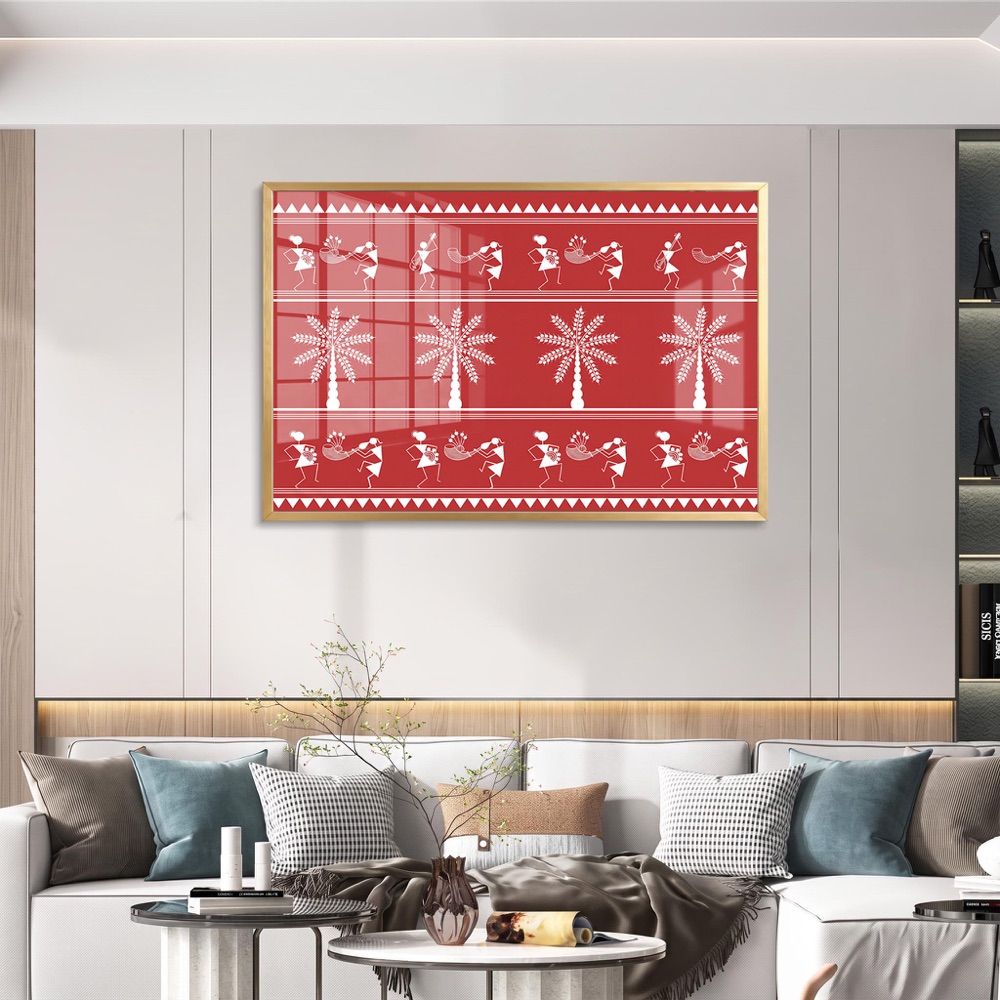 Horizontal Palm Tree Music Pattern Warli Art