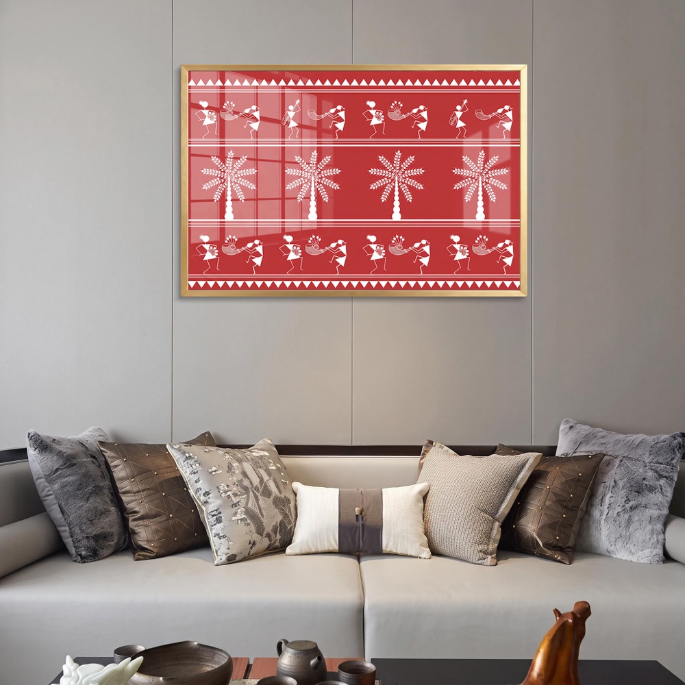 Horizontal Palm Tree Music Pattern Warli Art - Image 2