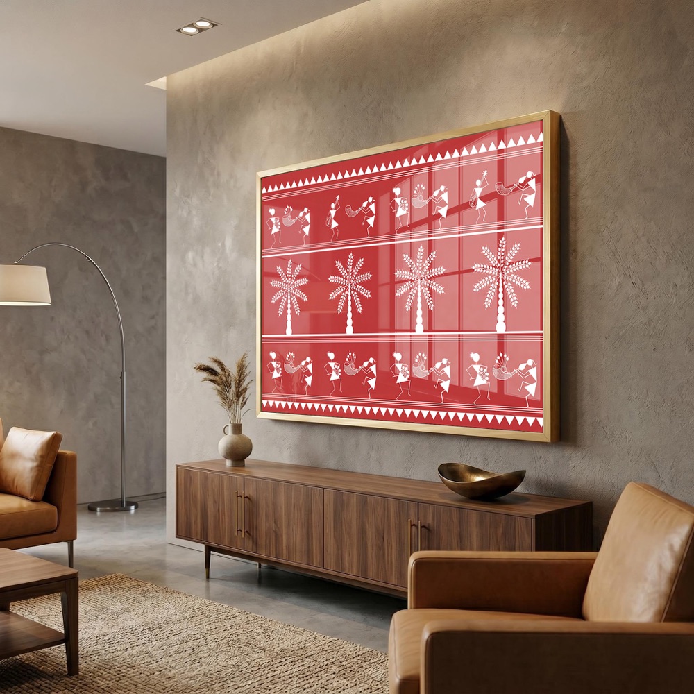 Horizontal Palm Tree Music Pattern Warli Art - Image 3