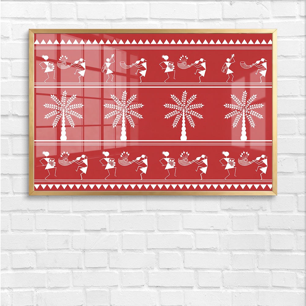 Horizontal Palm Tree Music Pattern Warli Art - Image 4