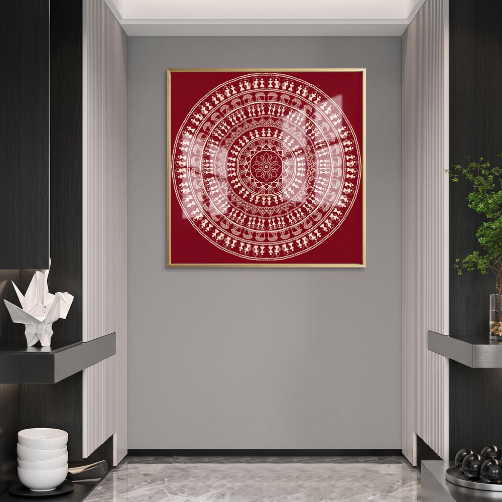 Circular Tribal Mandala Motif Warli Wall Art - Image 2