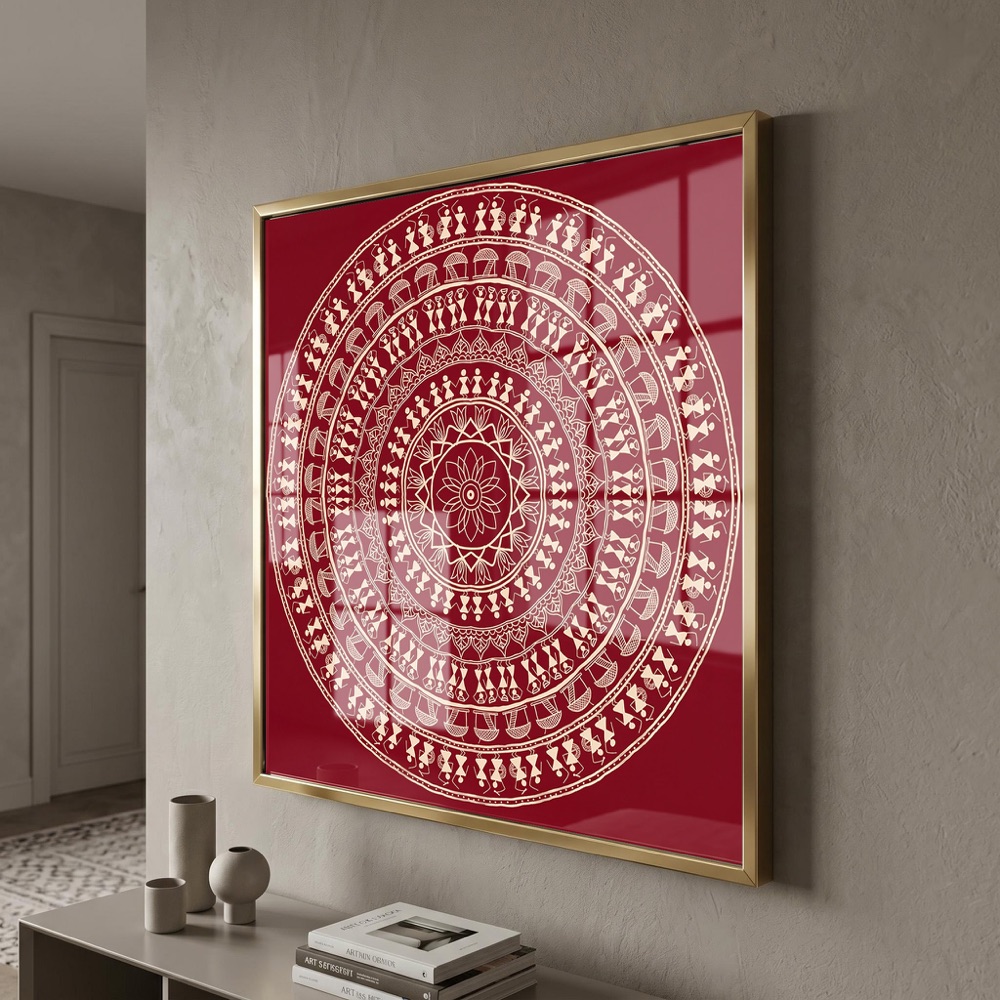 Circular Tribal Mandala Motif Warli Wall Art - Image 3