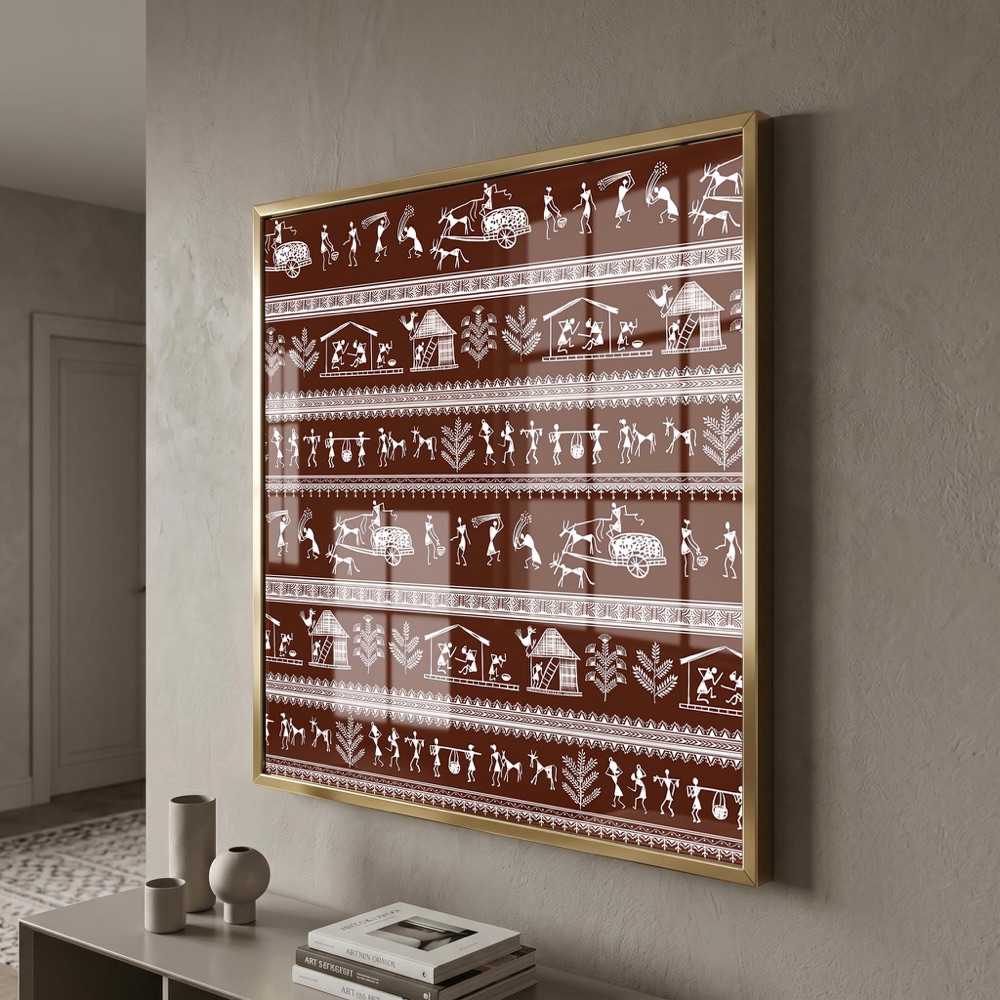 Bullock Cart Village Life Pattern Warli Artwork - Image 3
